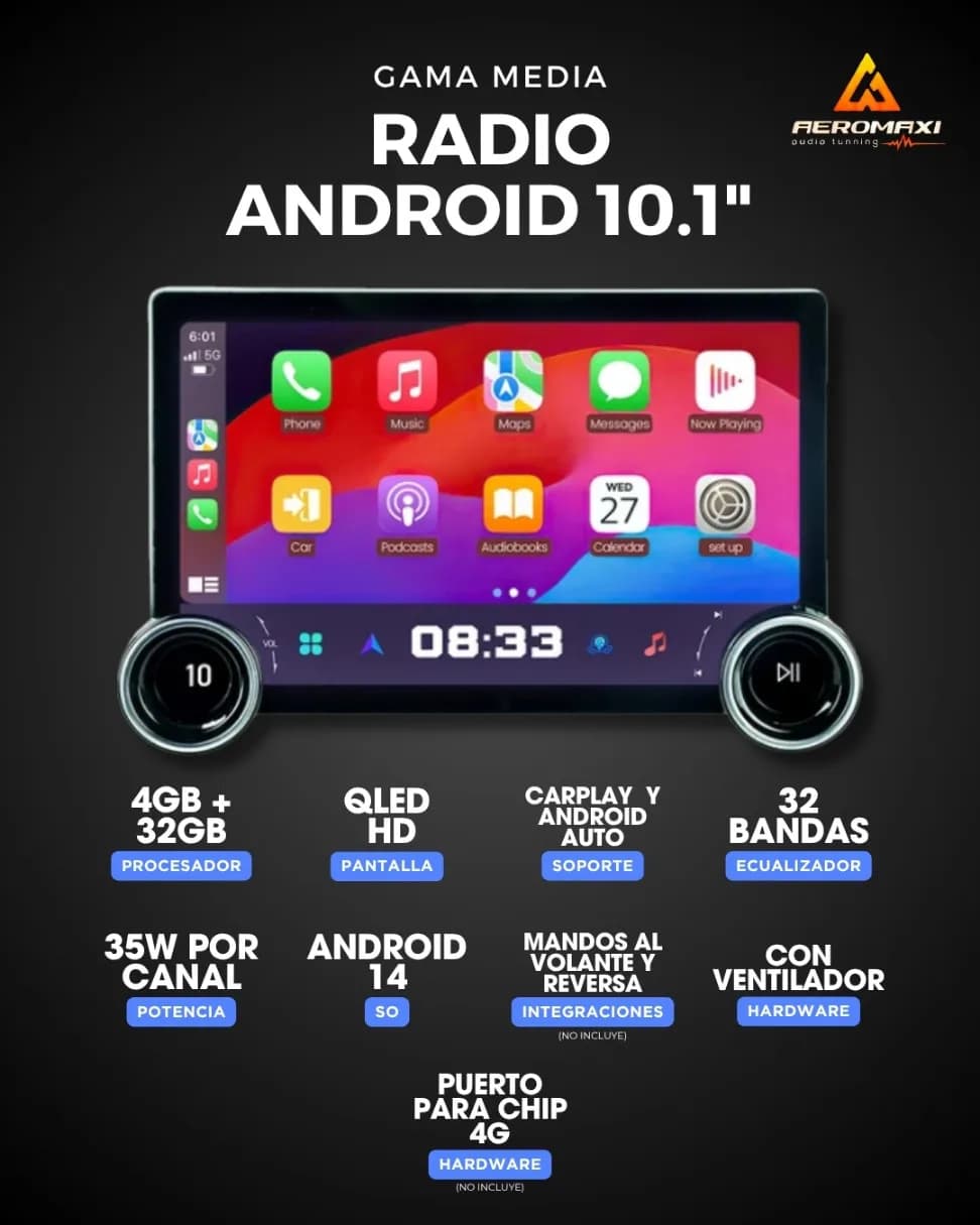 Radio Android Gama Media 10.1" con doble perilla